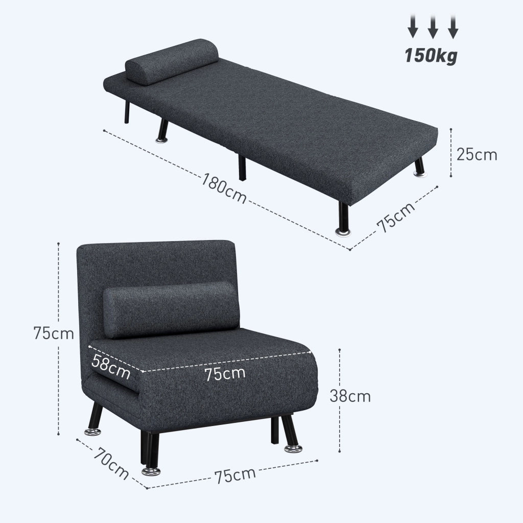 Poltrona Letto con Schienale Regolabile e Cuscino ¨C zephmum ¨C Tessuto Grigio Scuro
