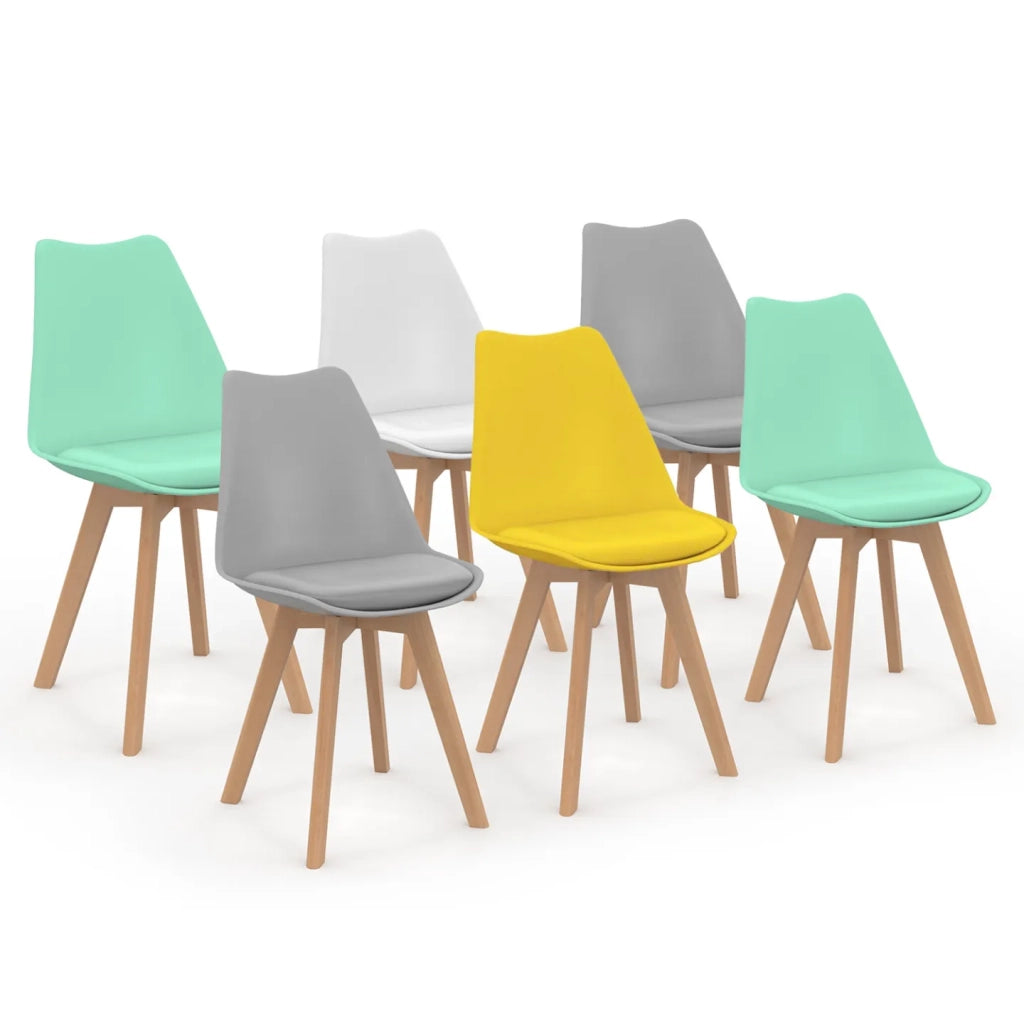IDMarket - Set di 6 sedie scandinavo giallo pastello, bianco, gris chiaro x2, verde x2 SARA