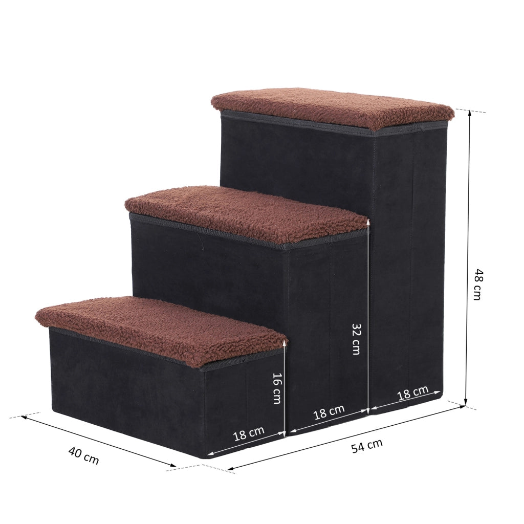 Scala per animali domestici 3 gradini pieghevole con spazio di archiviazione ¨C zephmum ¨C nero 40x54x48 cm