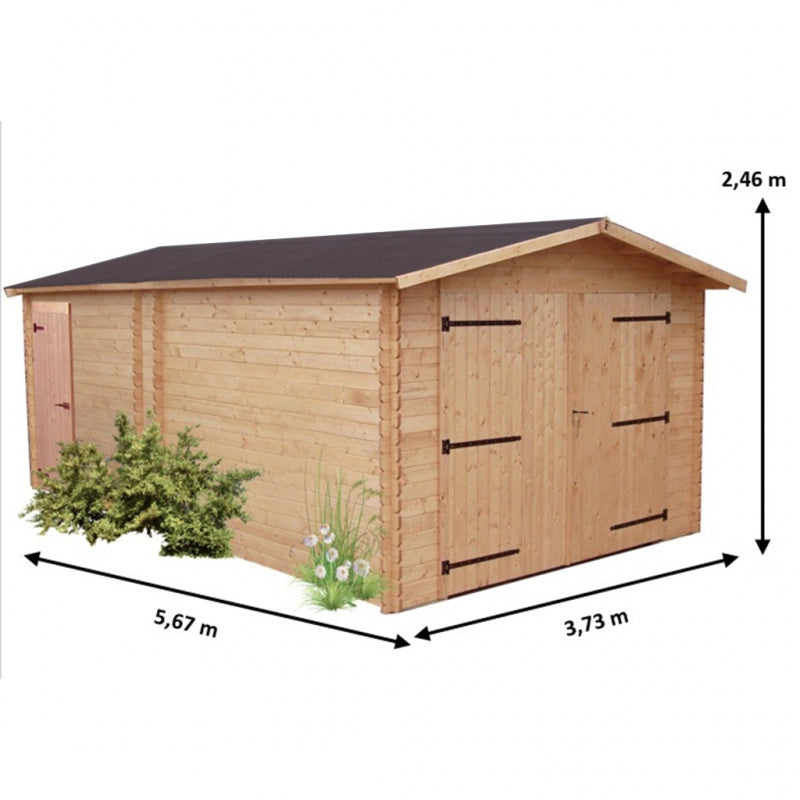 Garage in legno Douglas 350x540 cm – Pareti 28 mm – Tetto acciaio – Porta doppia – Denis – DE3554T Foresta