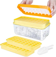 Forma di ghiaccio, 2 strati, forma di ghiaccio per alimenti con coperchio, rilascia tutti i cubetti di ghiaccio in un solo secondo, BPA libero, 64 forme di ghiaccio (forma di ghiaccio gialla con coperchio) - Giallo