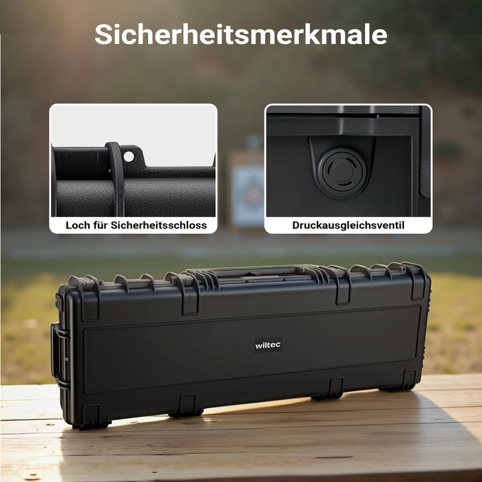 Waffenkoffer 118,9 x 40,5 x 16 cm für Langwaffen, Gewehrkoffer mit Schaumstoffpolsterung und Rollen für sicheren Transport, Langwaffenkoffer mit Tragegriff