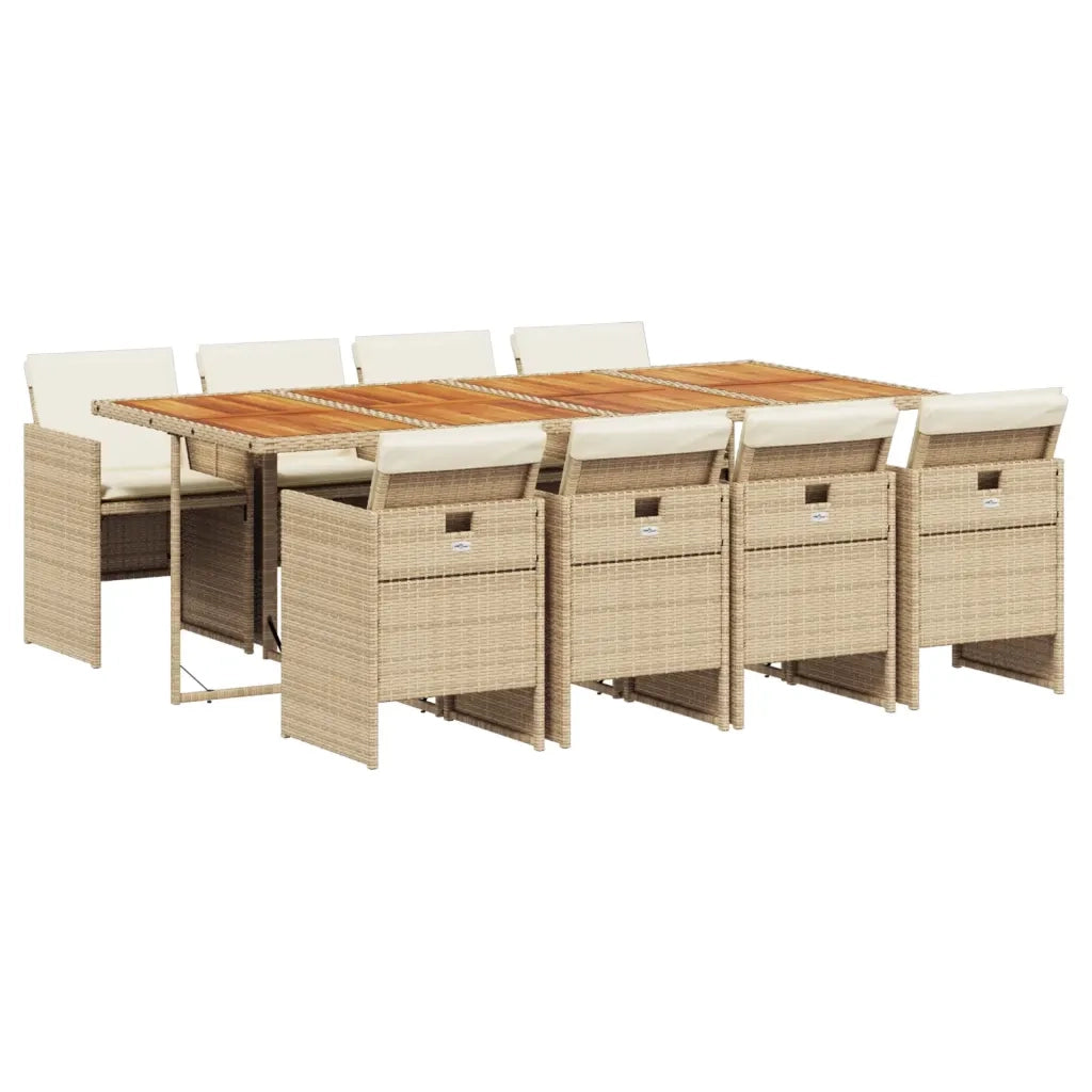Set da Pranzo da Giardino 9 pz con Cuscini Beige in Polyrattan 3277695