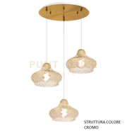 SOSPENSIONE CROMO 3 LUCI TONDA VETRI PICCOLI AMBRA 1191CR-S3 TP-AM