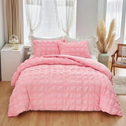 Set da letto a righe, 135 x 200 cm, rosa, a righe, morbido, respirante, tessuto microfibra, set da letto, moderno, romantico set da letto, estivo, 2 pezzi, con chiusura a zip e cuscino di 80 x 80 cm.