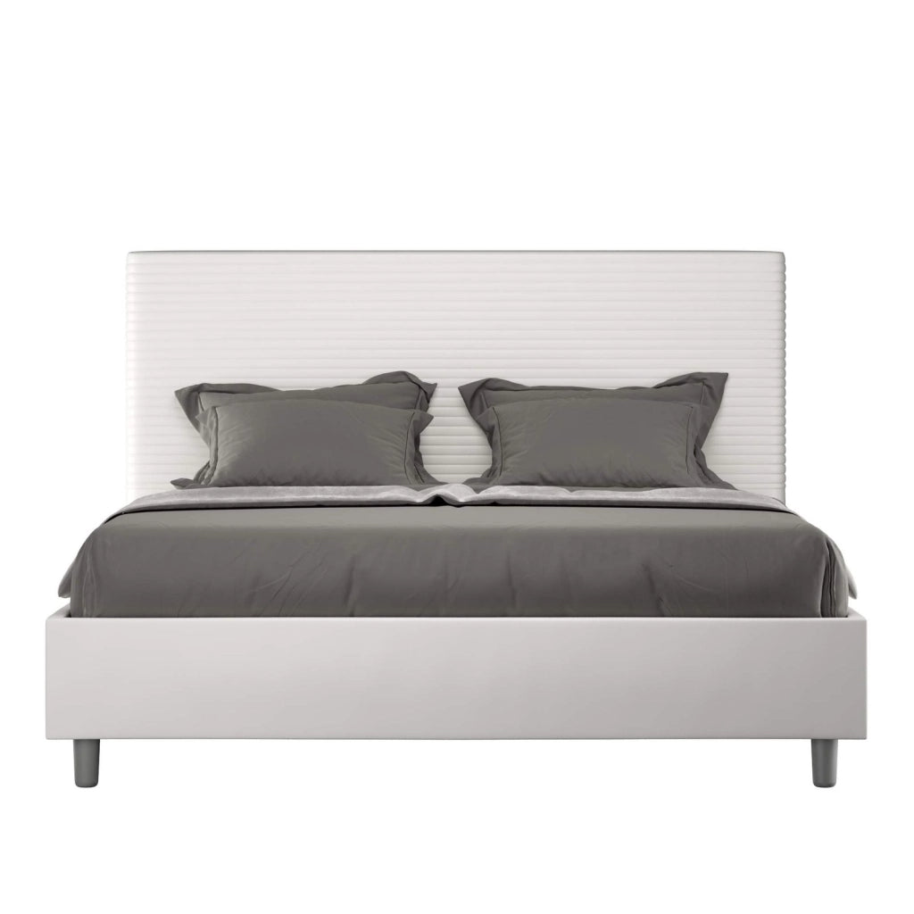 Letto matrimoniale king size con rete imbottito 170x200 similpelle bianco Focus