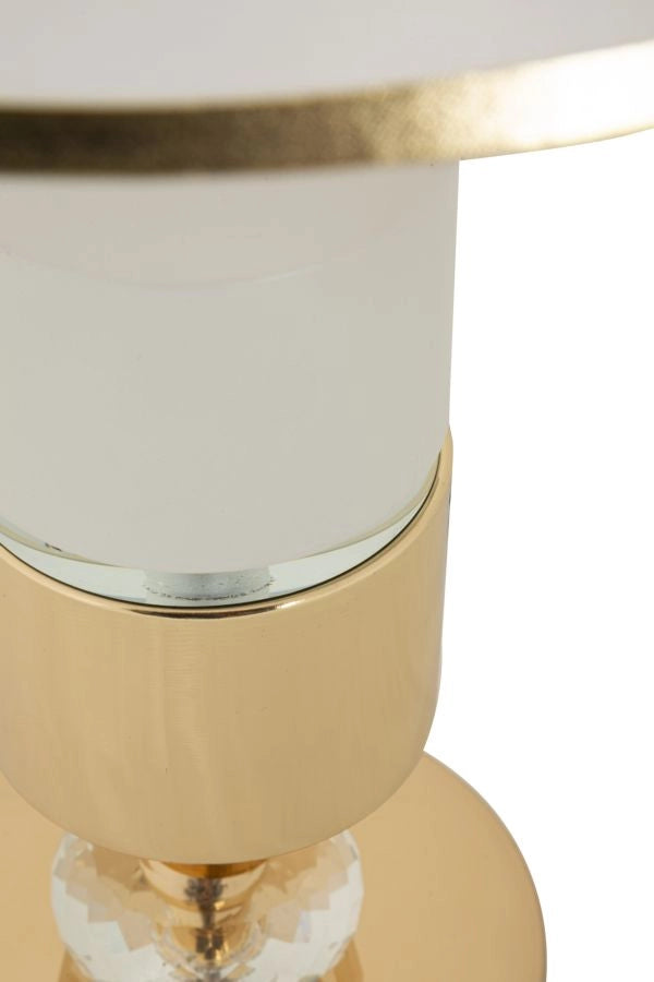 Lampada da Tavolo Gipsy Ø30x52 cm in Ferro e Tessuto Oro e Bianco
