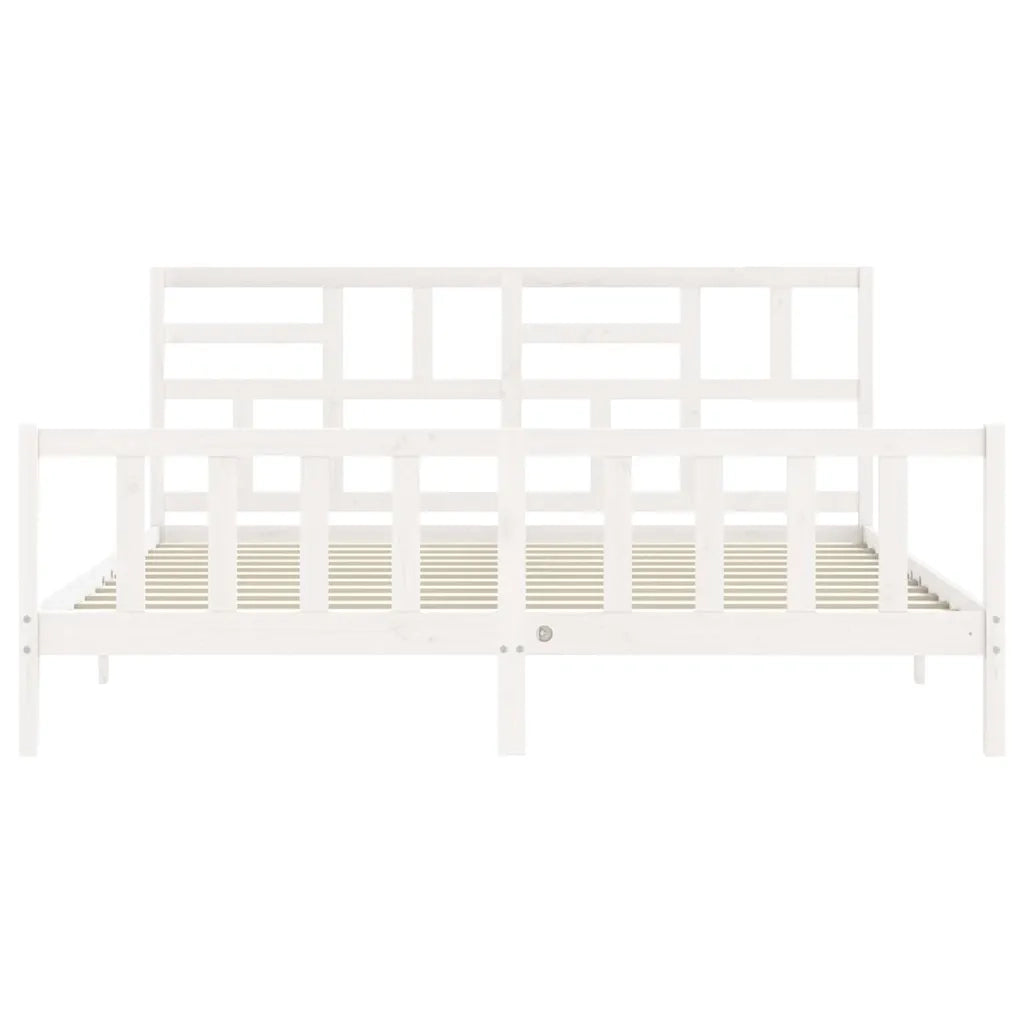 Giroletto Testiera Bianco Super King Size-Struttura Letto in Legno Massello 471207