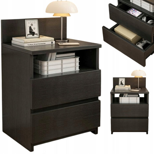 Comodino con finitura nera, con misure 40x59x32 cm, ideale per la camera da letto.