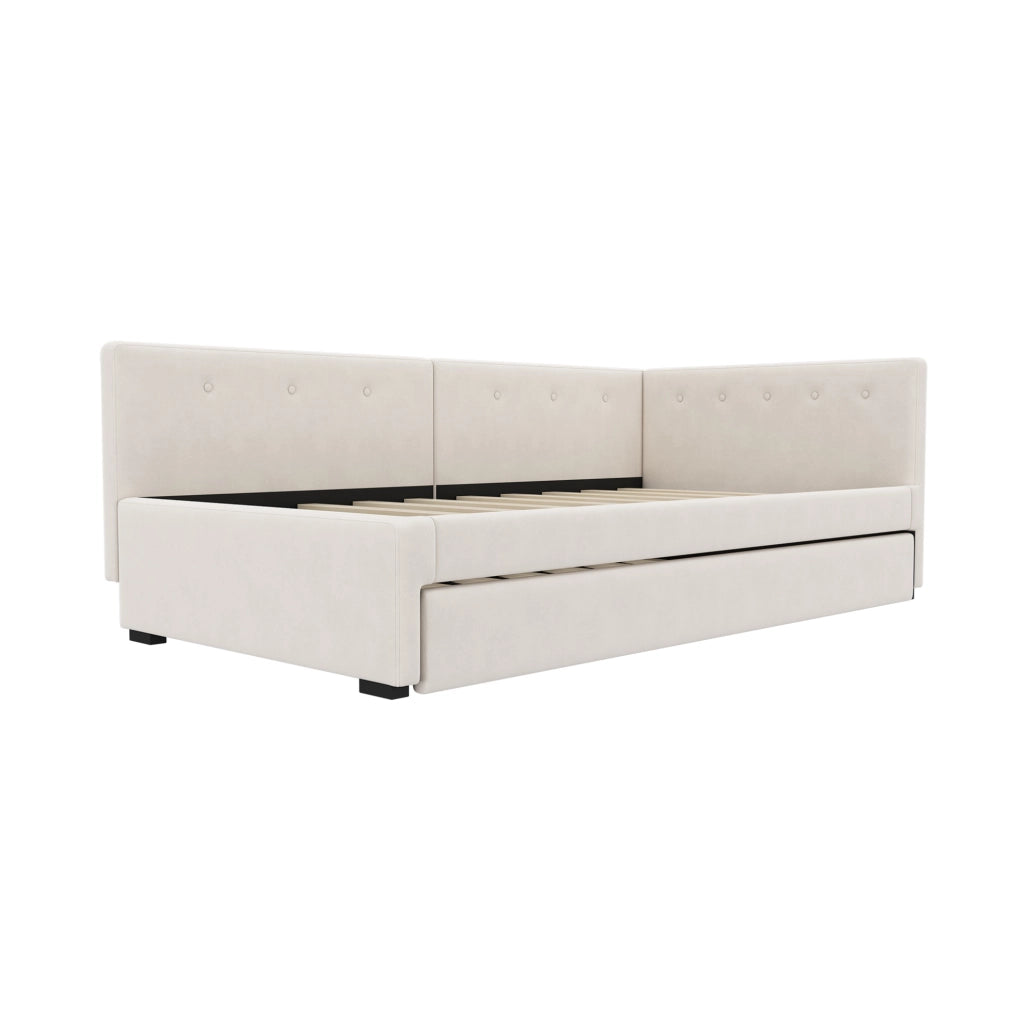 Letto singolo imbottito 90x200 cm con rollbed estraibile; velluto beige