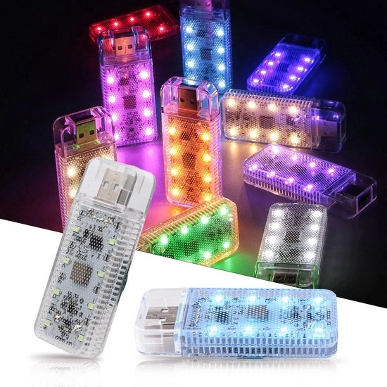 2 pezzi di luce auto interno a LED USB, lampada auto magnetica a LED per illuminazione di ambiente, auto, camera da letto, festa, campeggio, lampada da notte (azzurro ghiaccio) presa USB universale