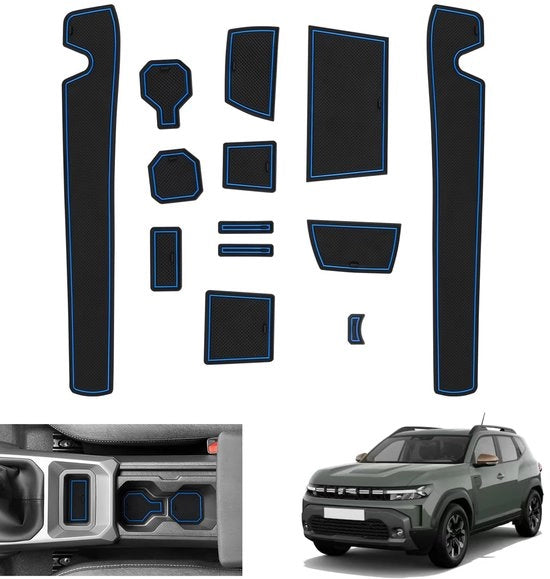 Antislipmattone per Dacia Duster 3 2024 2025, Mattoncini in gomma per Dacia Duster III da 2024 in poi - Antislipmattone per console centrale Bicchieriere Deurnaadmatten, Accessori Dacia Duster 3 (Blu)