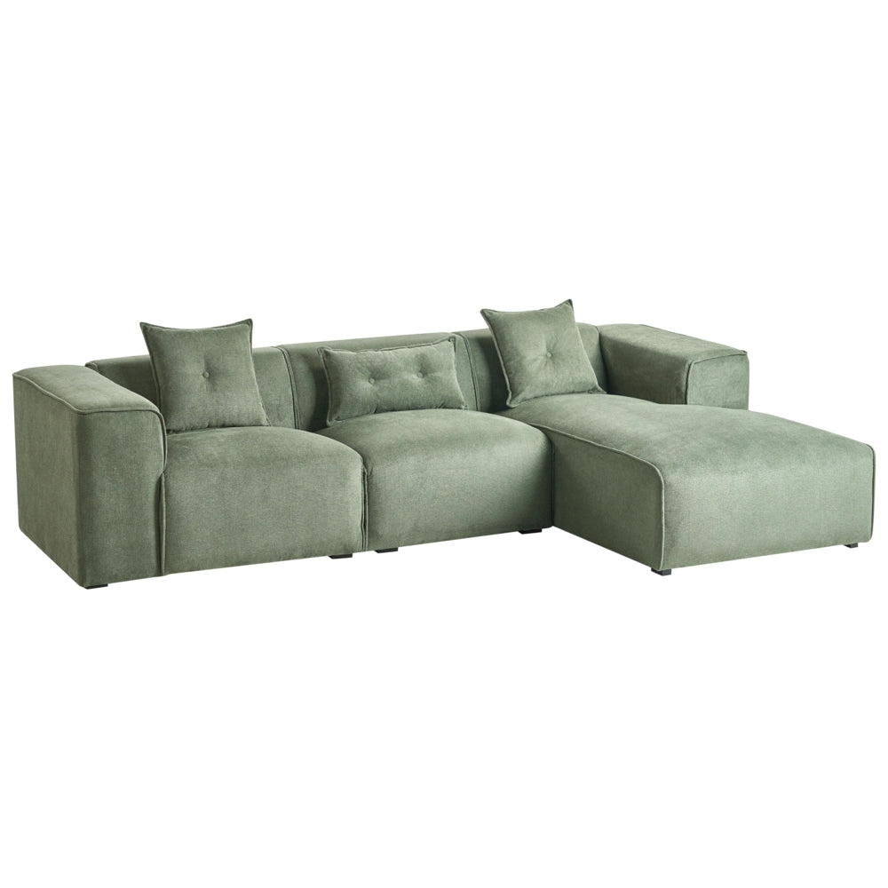 Divano Angolare Ciniglia Verde Scuro 3 Posti Cuscini Extra versione sinistra stile Moderno