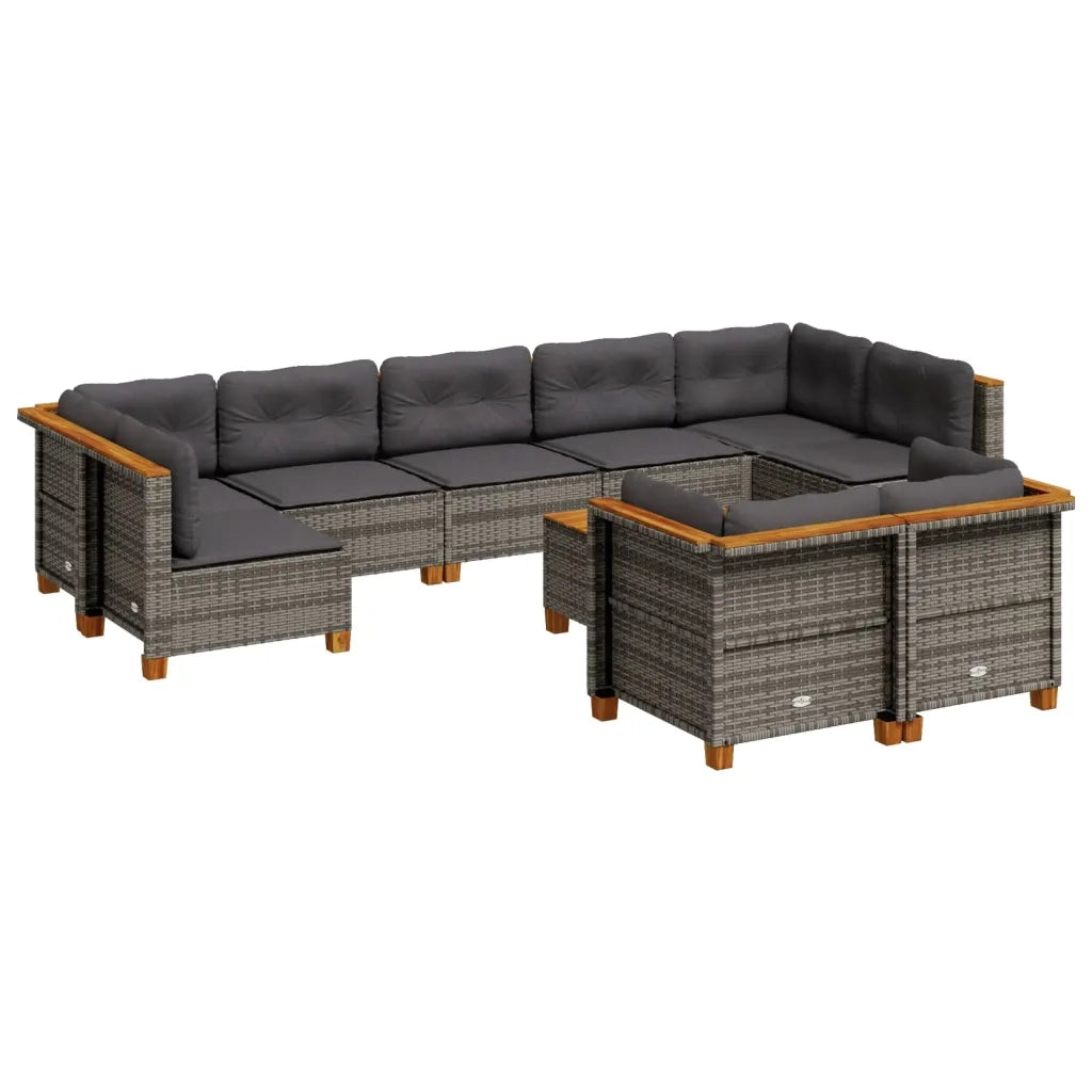 Set Divano da Giardino 10 pz con Cuscini Grigio in Polyrattan