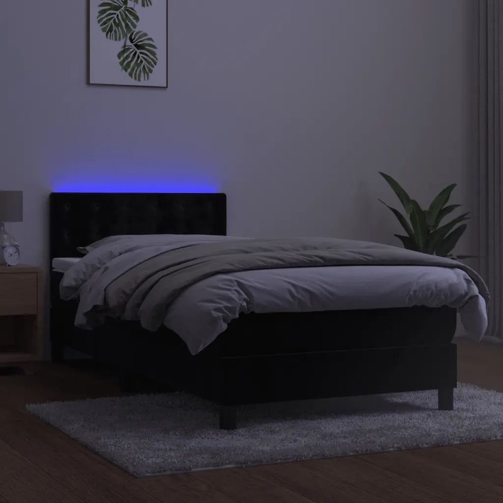 Letto a Molle con Materasso e LED Nero 80x200 cm in Velluto cod mxl 60274