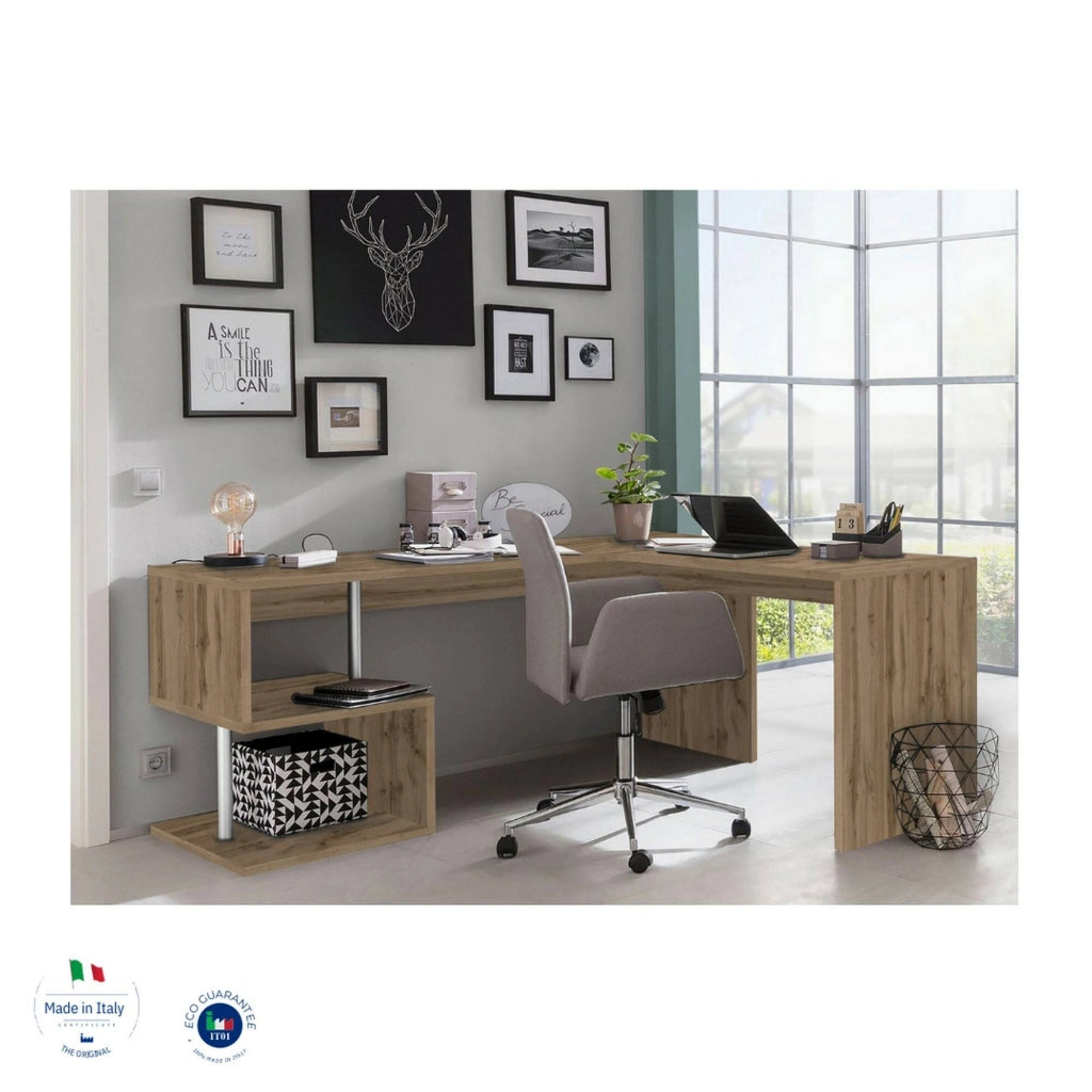 Annibi, Scrivania Angolare Made in Italy, 160x60x78h cm Marrone Rovere