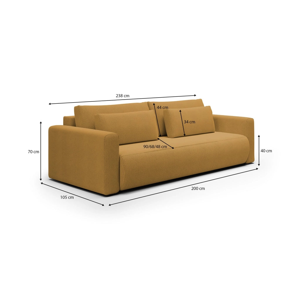 Erbezzo, Divano Letto 2 Posti Contenitore, 240x105 cm Giallo