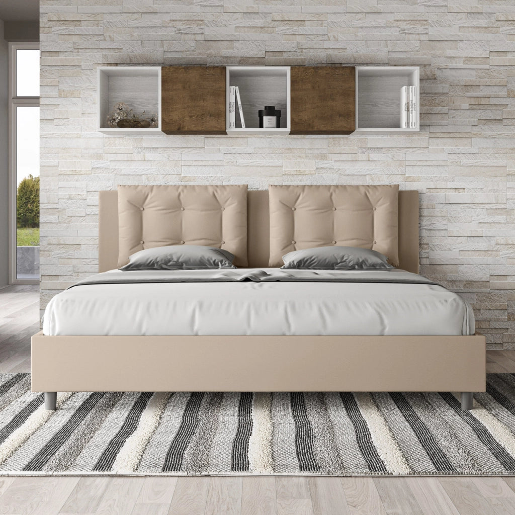 BS COM Letto con rete imbottito 180x190 similpelle tortora