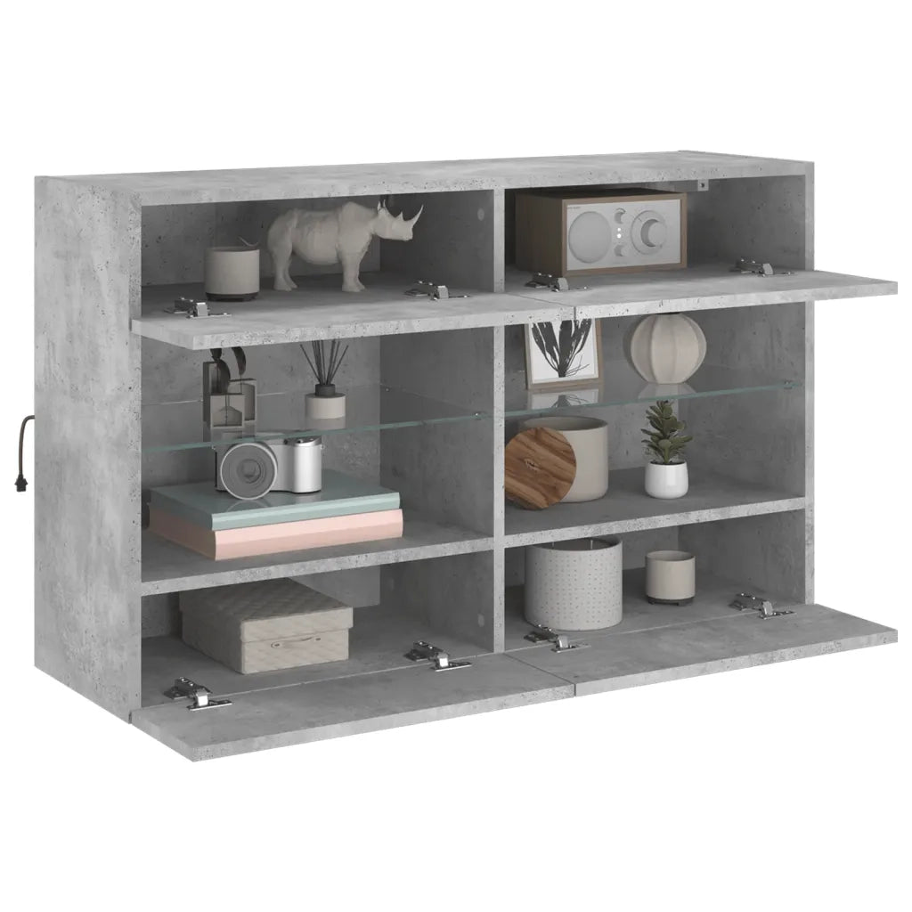 Mobile TV a Parete con Luci LED-Mobile TV a Muro Grigio Cemento 98,5x30x60,5 cm