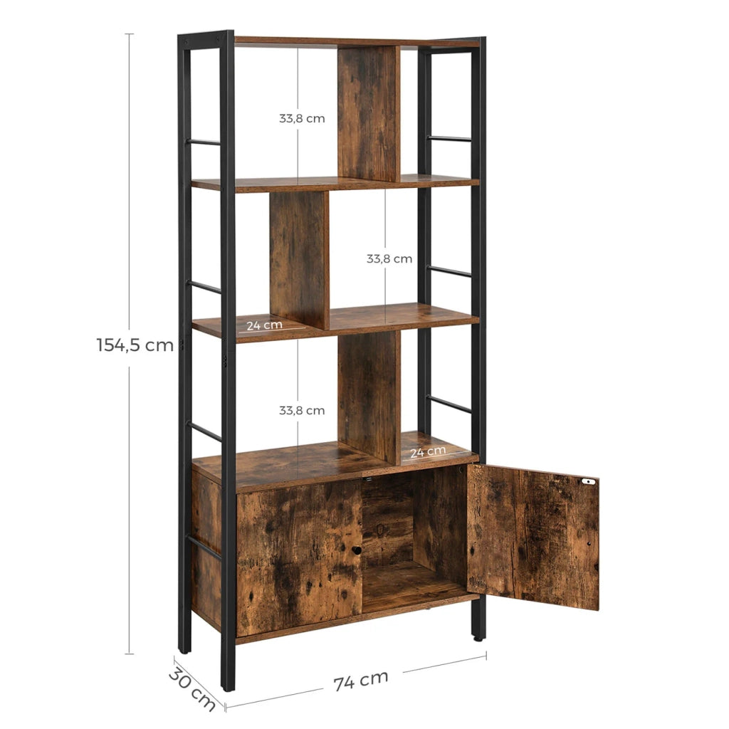 Grande libreria/scaffale portaoggetti a 4 ripiani 74 x 30 x 154,5 cm struttura in acciaio stabile stile industriale marrone rustico e nero 12_0005710