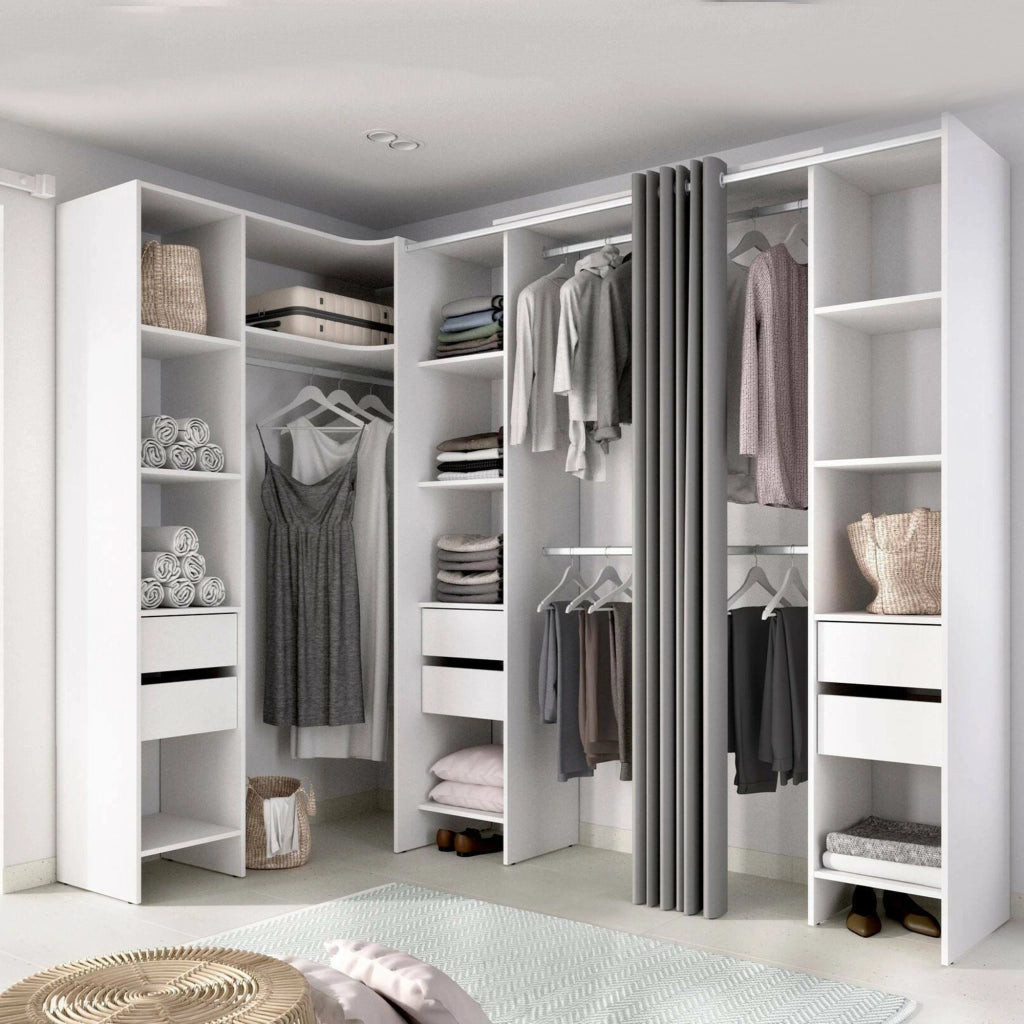 Guardaroba grande Alanno, Mobile camera da letto, Cabina armadio portabiti, Armadio appendiabiti, 234x141 h205 cm, Bianco