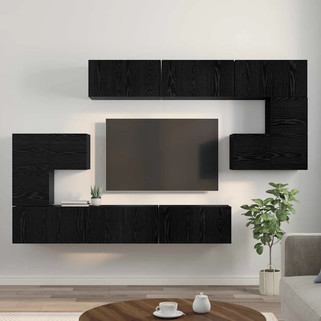 vidaXL Set mobile TV 10 pcs Rovere nero 60 x 30 x 30 cm