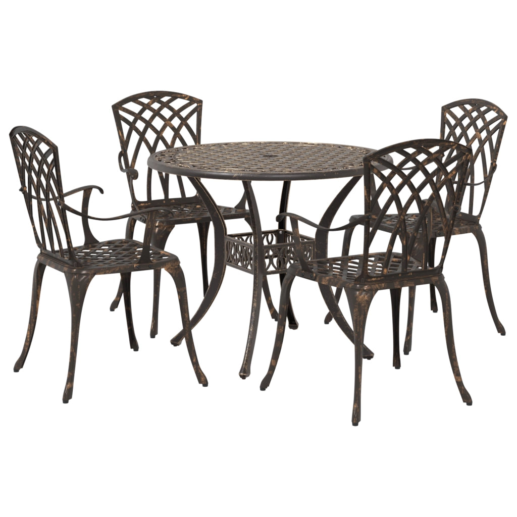 Set da Pranzo da Giardino in 5 Pezzi in Alluminio Fuso Color Bronzo