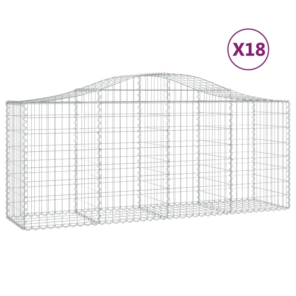 Cestini gabbioni recinzione a gabbia muro di contenimento ad arco 18 pezzi 200 x 50 x 80/100 cm ferro zincato argento 02_0040510
