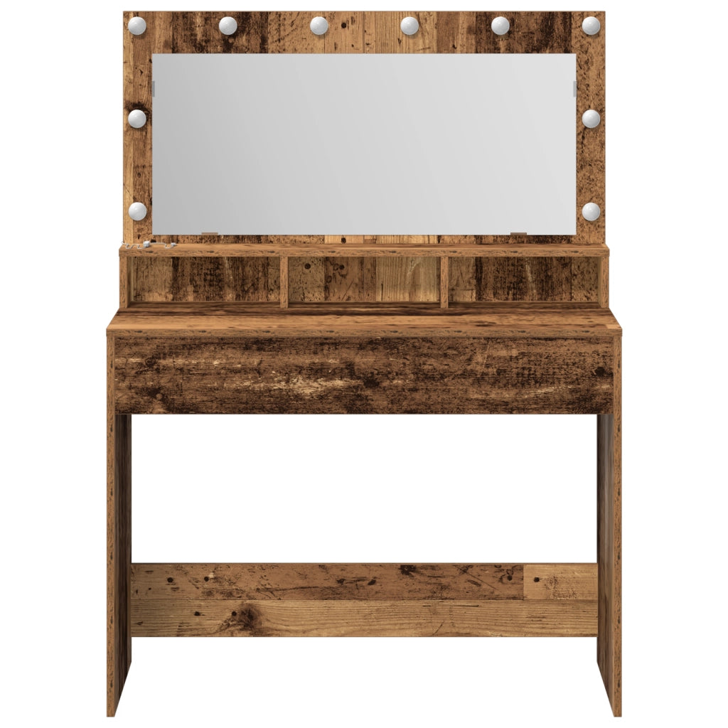 Tavolo da Toeletta con Luci LED - Legno Vintage - 100x41x135 cm