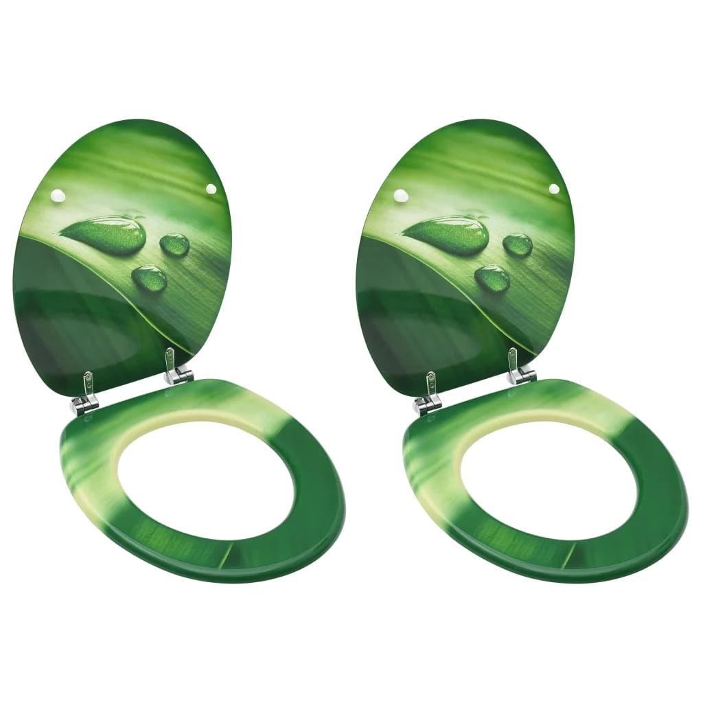 Set di due sedili WC con coperchio MDF verde design gocce d'acqua 02_0002975