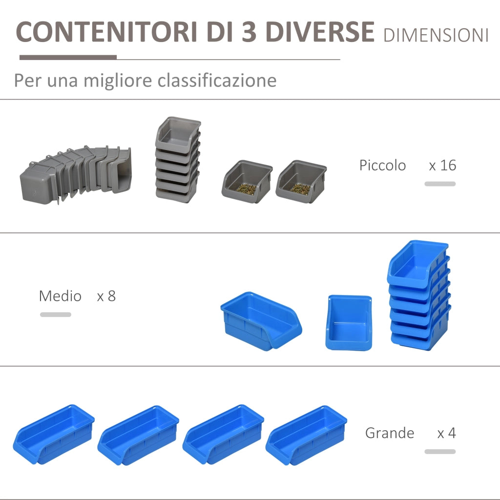 Cassetta Portautensili da 44pz con Scatole Regolabili e Rimovibili in PP Blu e Grigio, 54x22x95 cm