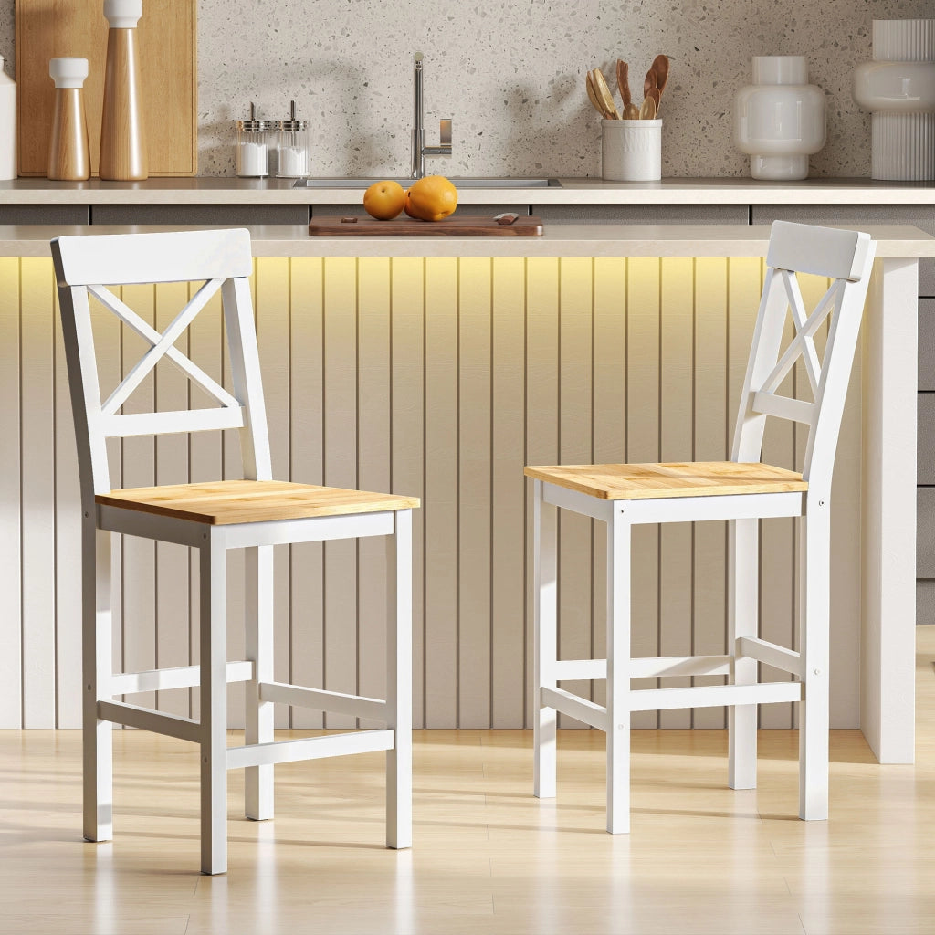 Sgabelli Bar 2 Pezzi con Schienale Alto ¨C zephmum ¨C Legno Pino Naturale e Bianco