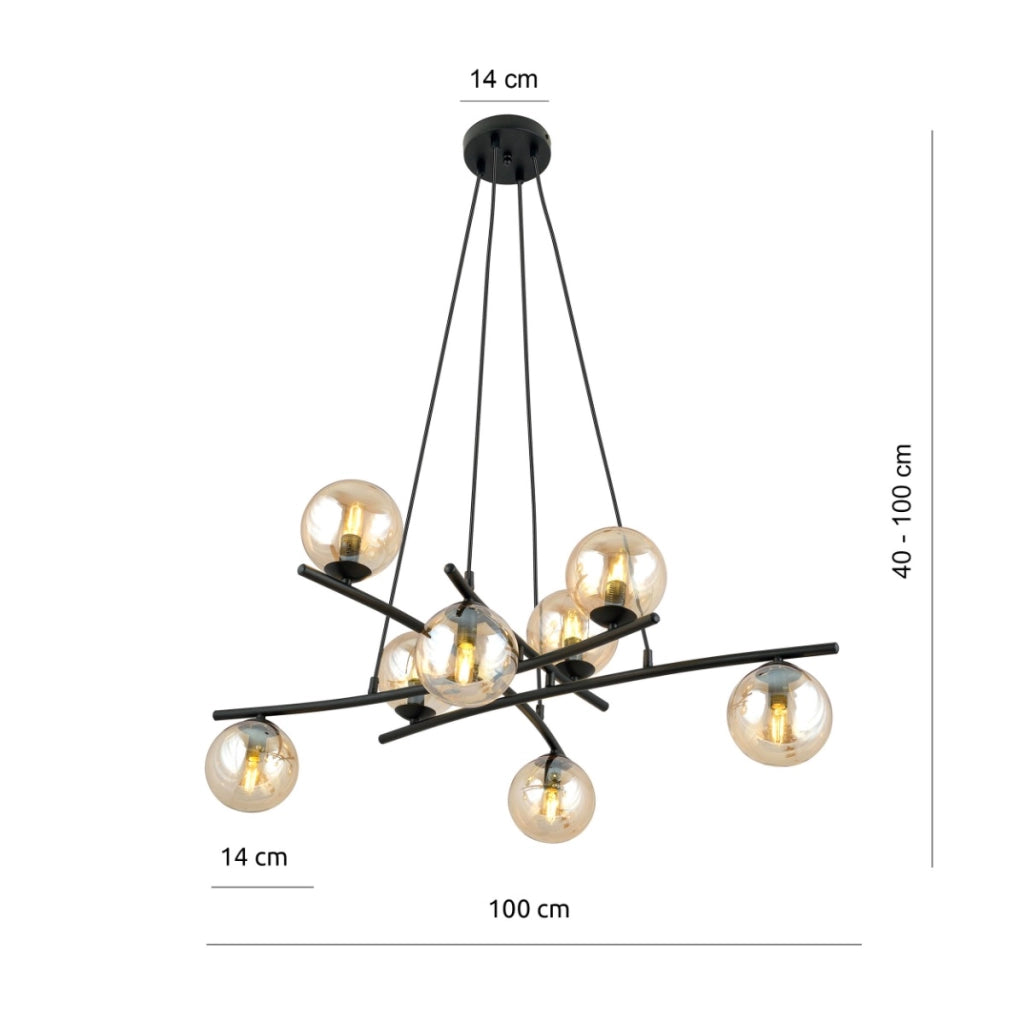 Lampadario sospeso ESSA 8 luci Emibig nero/miele Ø100cm