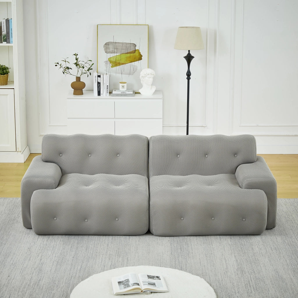 Divano a 2 posti con braccioli ampi, cuciture trapuntate, design moderno in tessuto grigio 224 × 104 × 66 cm