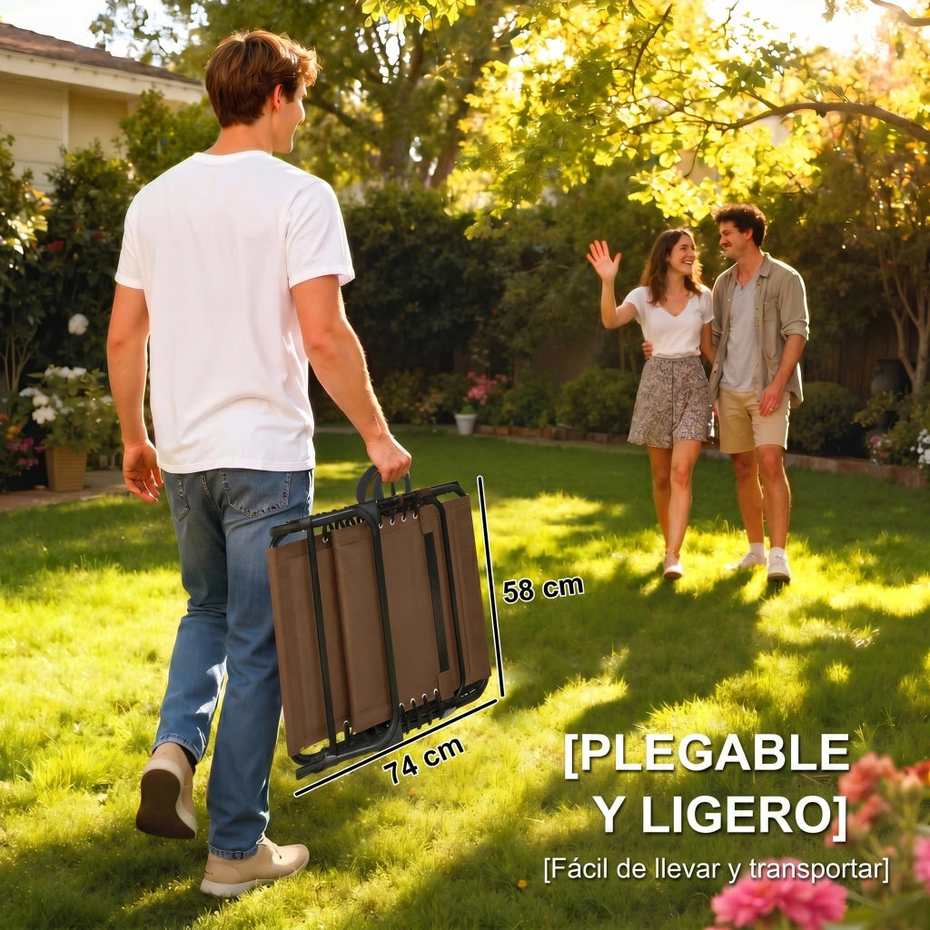 Poltrona Pieghevole per Esterno con Schienale Regolabile e Struttura in Acciaio ¨C zephmum ¨C Marrone 189x58x30 cm
