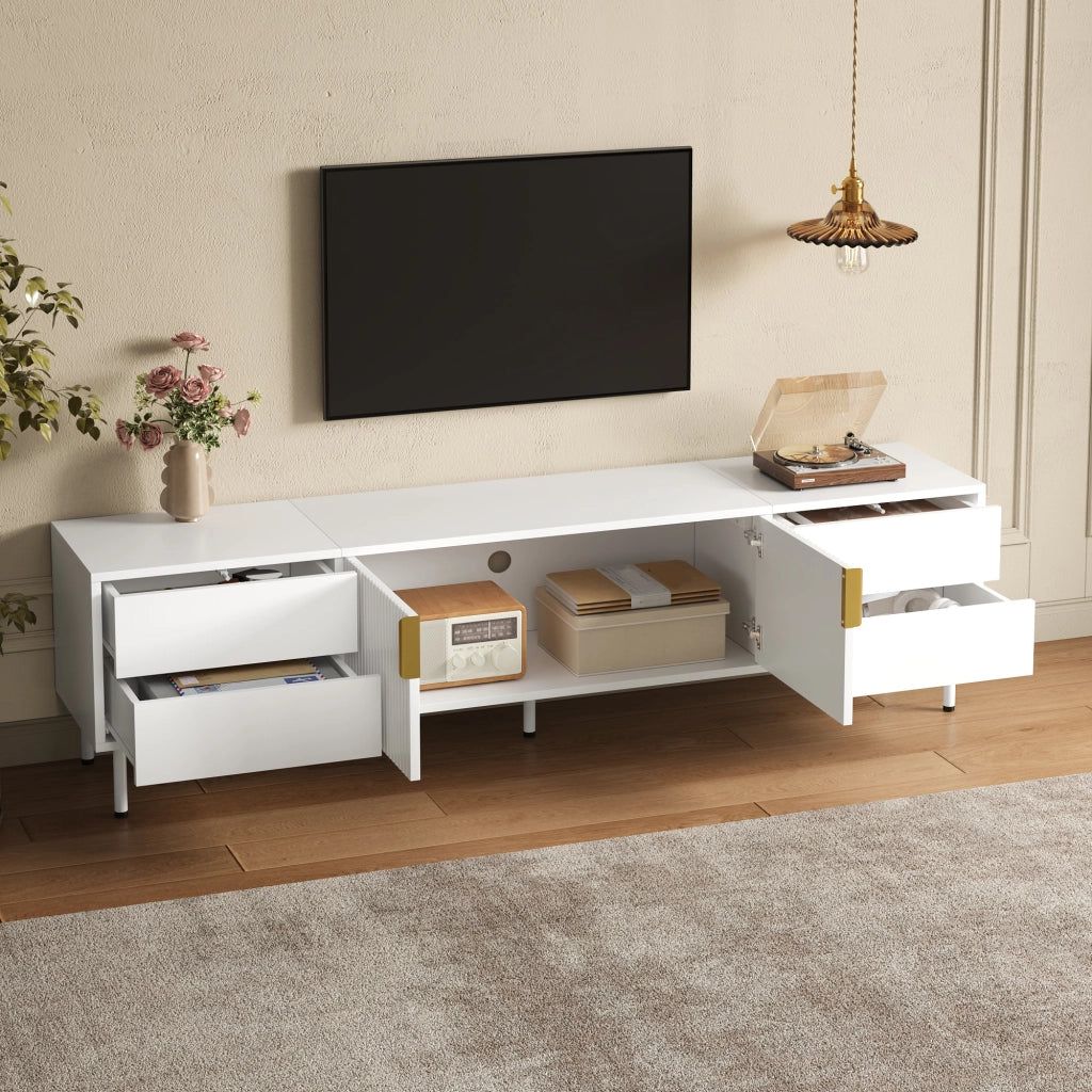 Mobile TV bianco 180x40x49;5 cm con 4 cassetti e ante scanalate