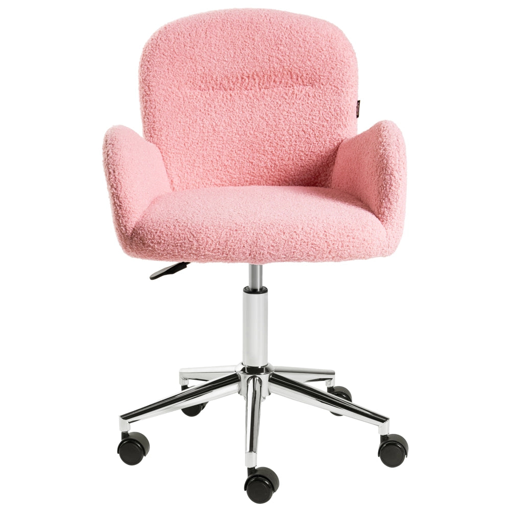 Sedia da ufficio girevole con altezza regolabile in tessuto boucle rosa stile moderno retrò ufficio di casa