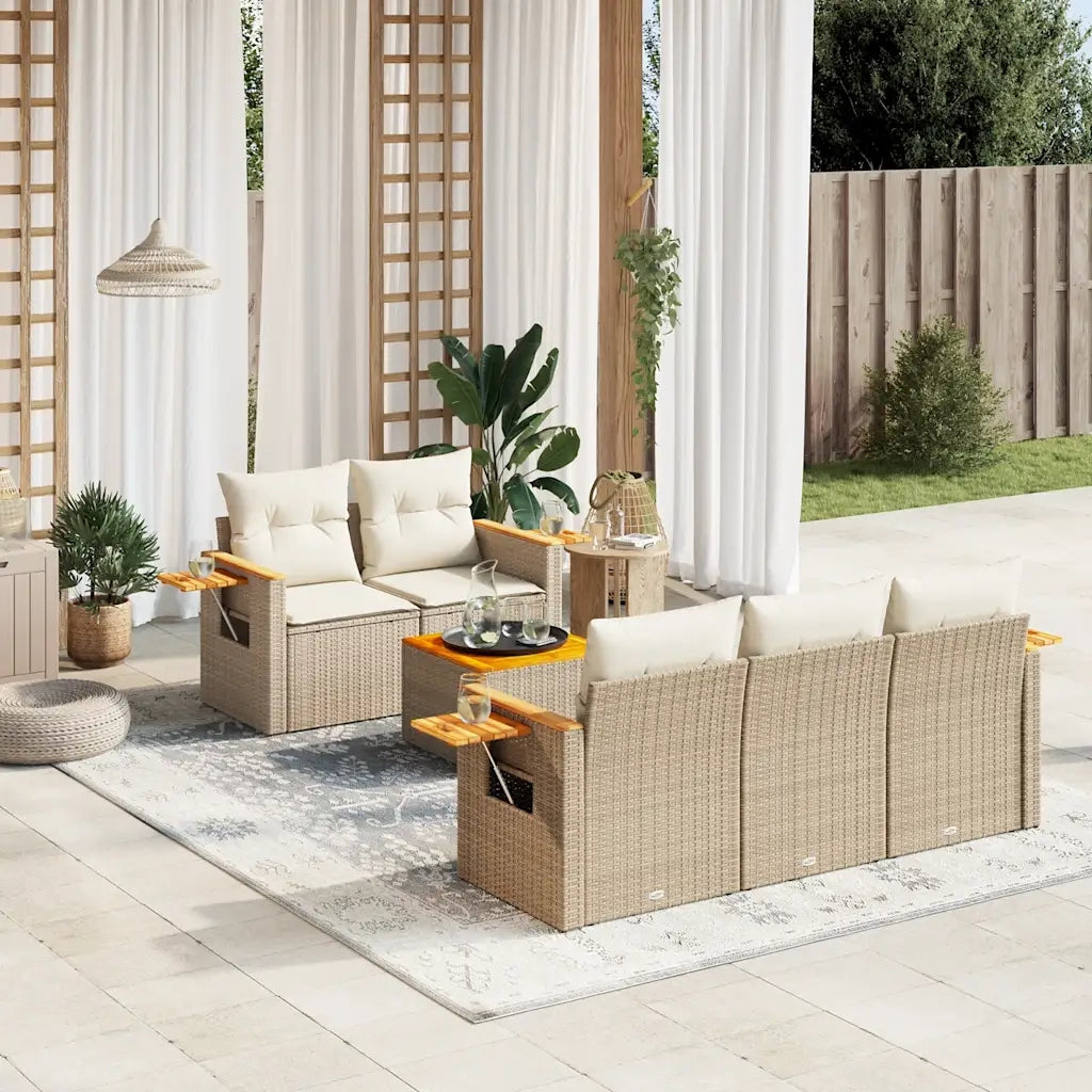 Set Divano da Giardino 6 pz con Cuscini Beige in Polyrattancod mxl 92911