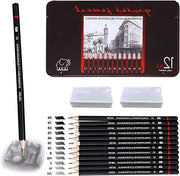 Set di matite a sbozzo da 12 pezzi con 2 gomme bianche - (8B 7B 6B 5B 4B 3B 2B B HB F H 2H) professionale - per principianti e artisti