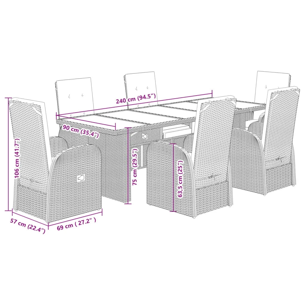 Set da Pranzo da Giardino 7 pz con Cuscini in Polyrattan Grigio 3277602