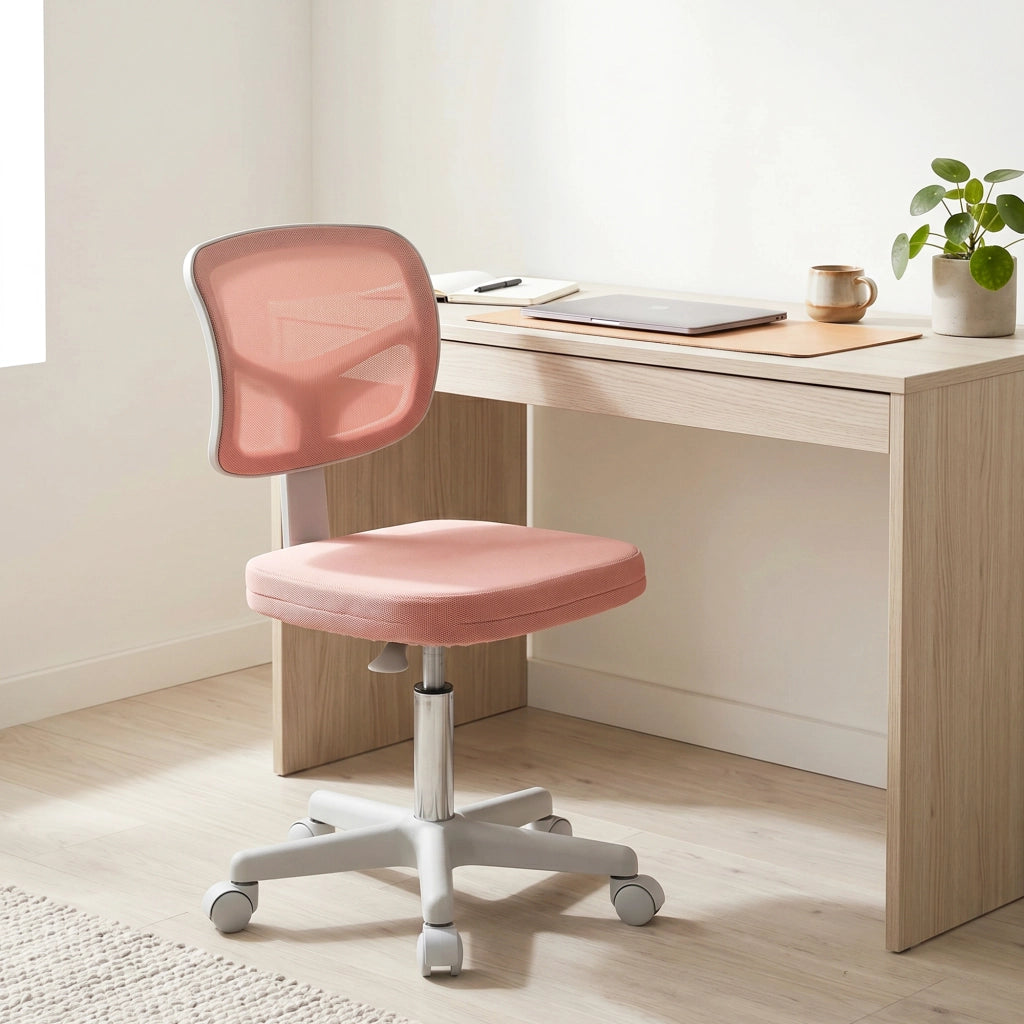 Sedia da Ufficio Ergonomica Senza Braccioli ¨C Xylo ¨C Schienale in Rete Rosa con Rotelle