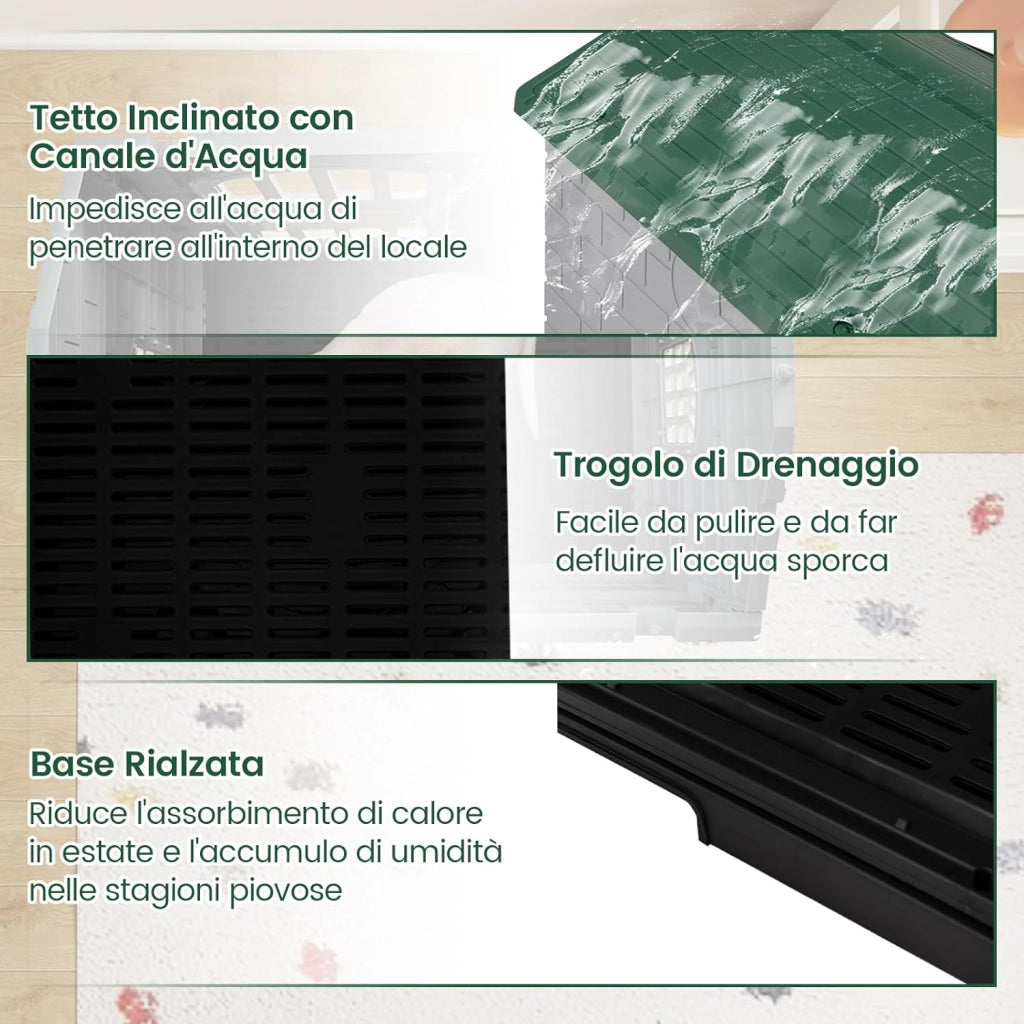 Cuccia per Cani da Esterno ed Interno, Casetta Impermeabile e Ventilata con Vassoio Toilette Rimovibile, Porta Bloccabile, 3 Finestre e Tetto a Pendenza, per Cani di Piccoli e Gatti (Verde)