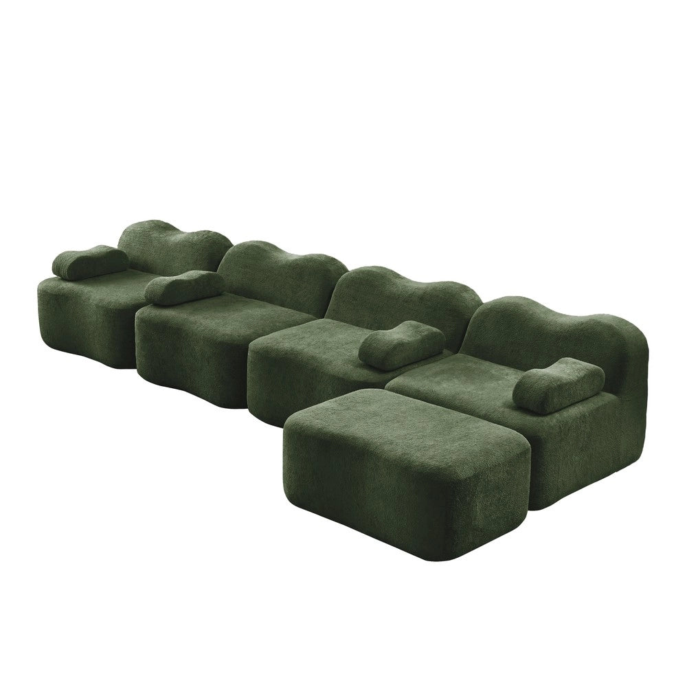Divano Angolare Modulare 4 Posti con Ottoman ¨C Xylo ¨C Tessuto Verde, Cuscini Braccioli Mobili