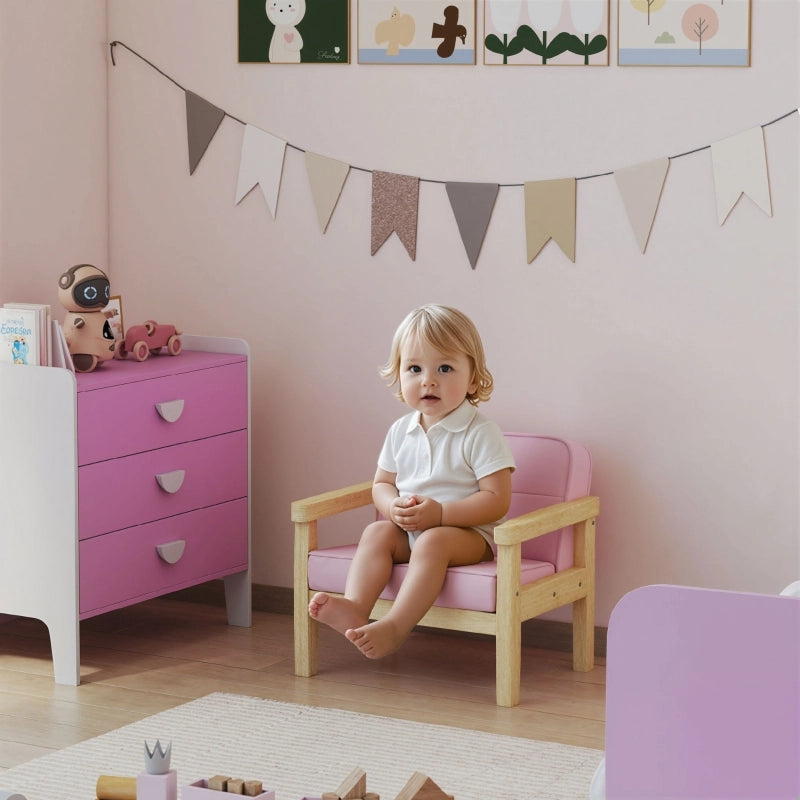 Poltroncina per bambini in legno e tessuto effetto corda, rosa, 3-8 anni