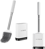 Asciugamani per bagno in silicone: testa flessibile, manico in acciaio inossidabile, fissaggio alla parete, supporto per asciugatura rapida per la pulizia della zona bagno (bianco, 2 pezzi)