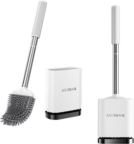Asciugamani per bagno in silicone: testa flessibile, manico in acciaio inossidabile, fissaggio alla parete, supporto per asciugatura rapida per la pulizia della zona bagno (bianco, 2 pezzi)