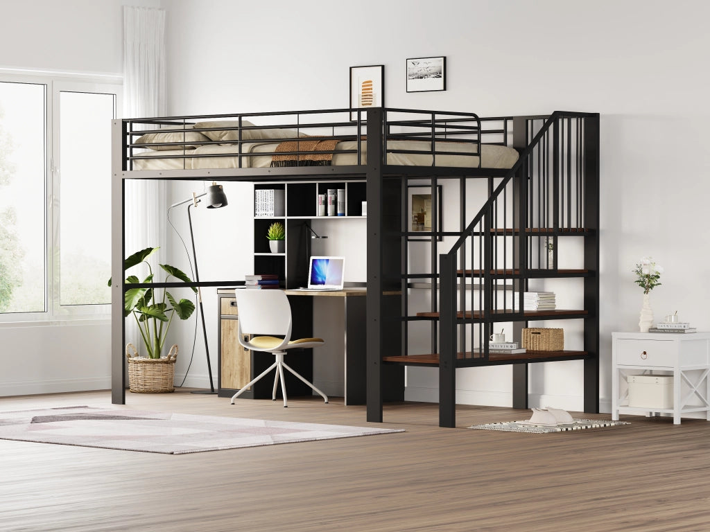 Letto a castello nero in metallo e legno con funzione contenitore 140x200 cm
