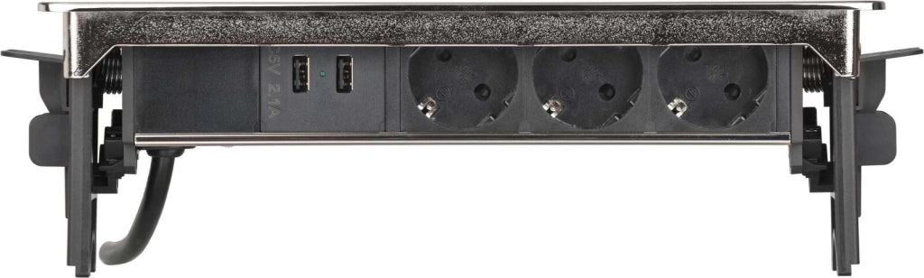 Brennenstuhl 1396200113 Indesk Power Presa Multipla da Tavolo 3 Prese Schuko 2 Porte USB 2,10 A Cavo 2 m colore Argento Nero