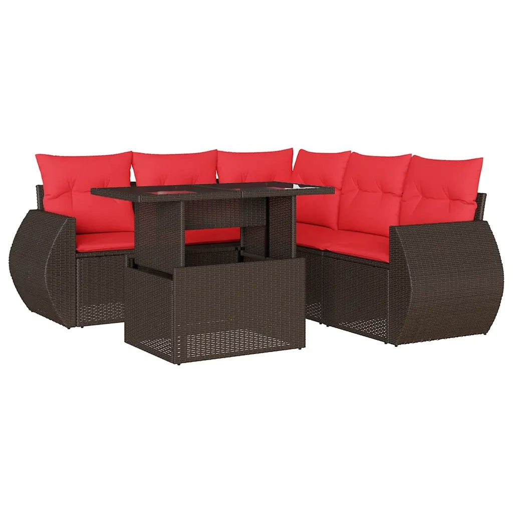 Set Divani da Giardino 6 pz con Cuscini Marrone in Polyrattan 3268534