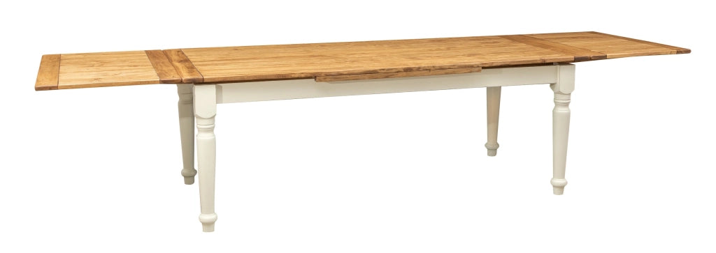 Biscottini Tavolo Country allungabile legno massello di tiglio struttura bianca anticata piano naturale L220xPR100xH80 cm. Made in Italy
